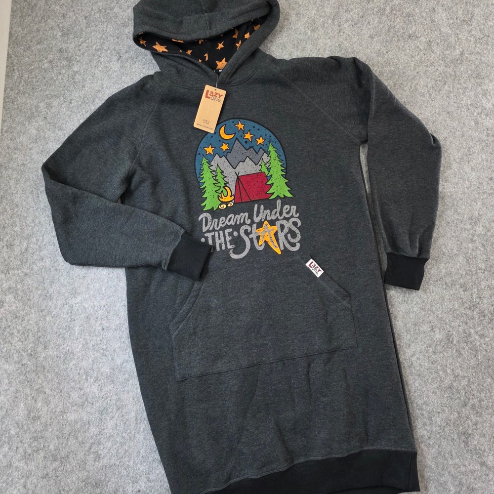 Lazy‎ One Sleep Hoodie Gray Dream Under Stars Camping Pajama Sweatshirt S/M NEW
